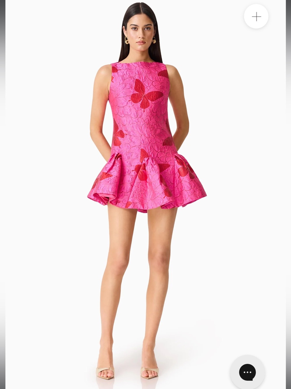 elliatt lorena pink & red butterflly jacquard tiered flare mini dress small NEW